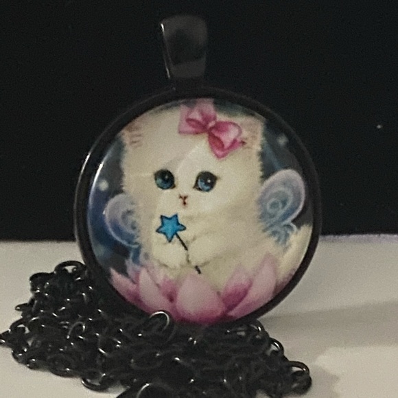 Other - 3/25 Necklace Cat Fairy Pink White Bow Star Wand